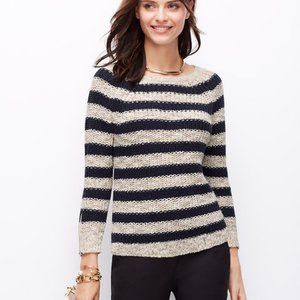 Ann Taylor XL Blue Cream Striped Zip Cuff Sweater